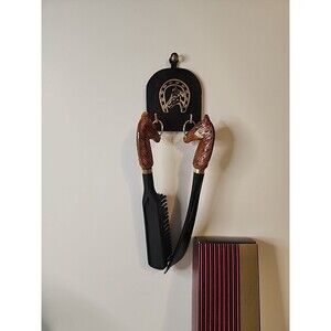 Horse Head Equestrian Clothes Brush Shoe Horn Hanger Set Brown Black Vintage Box